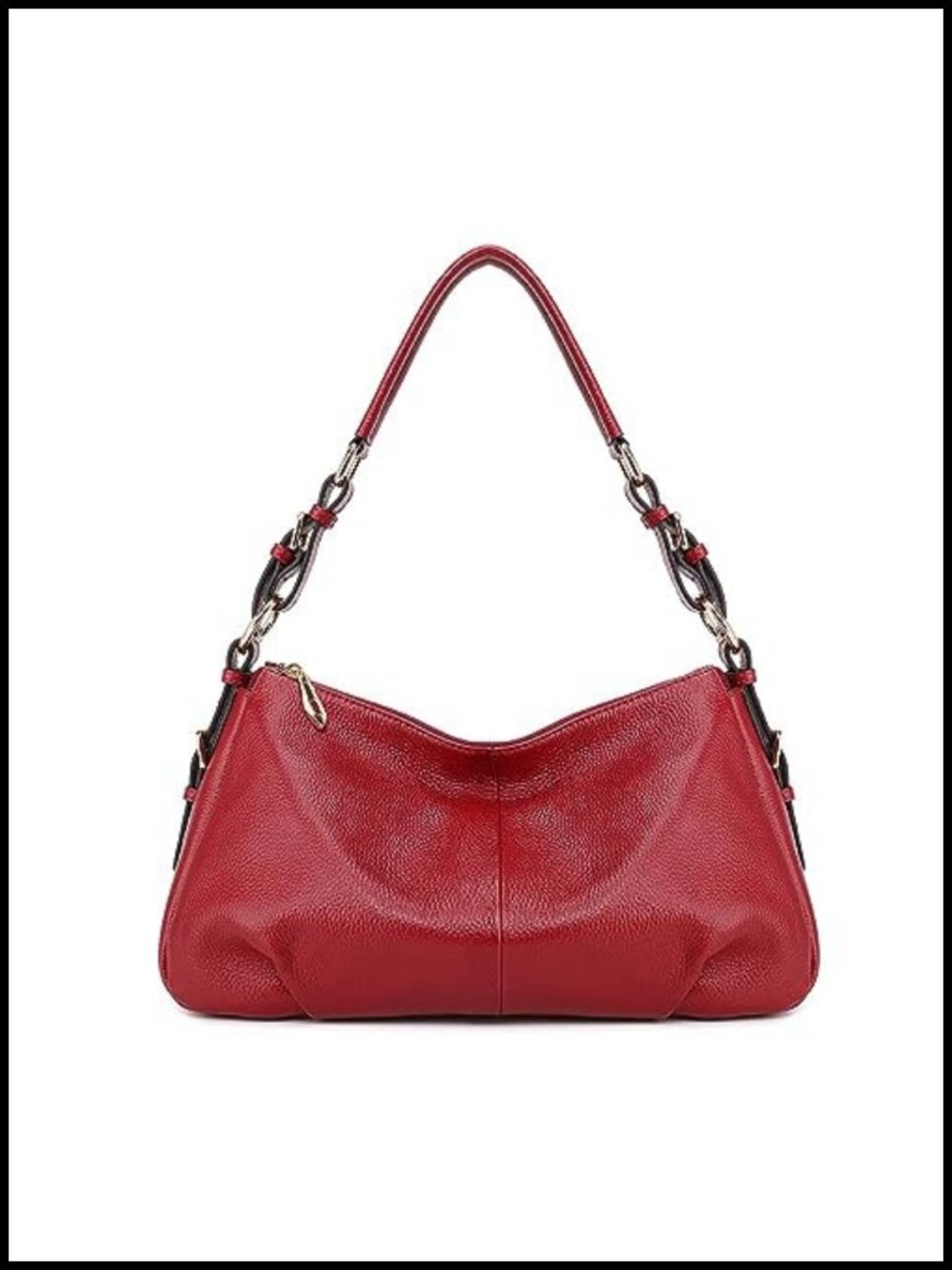 Pebbled Cowhide Leather Hobo Bag with Adjustable Strap